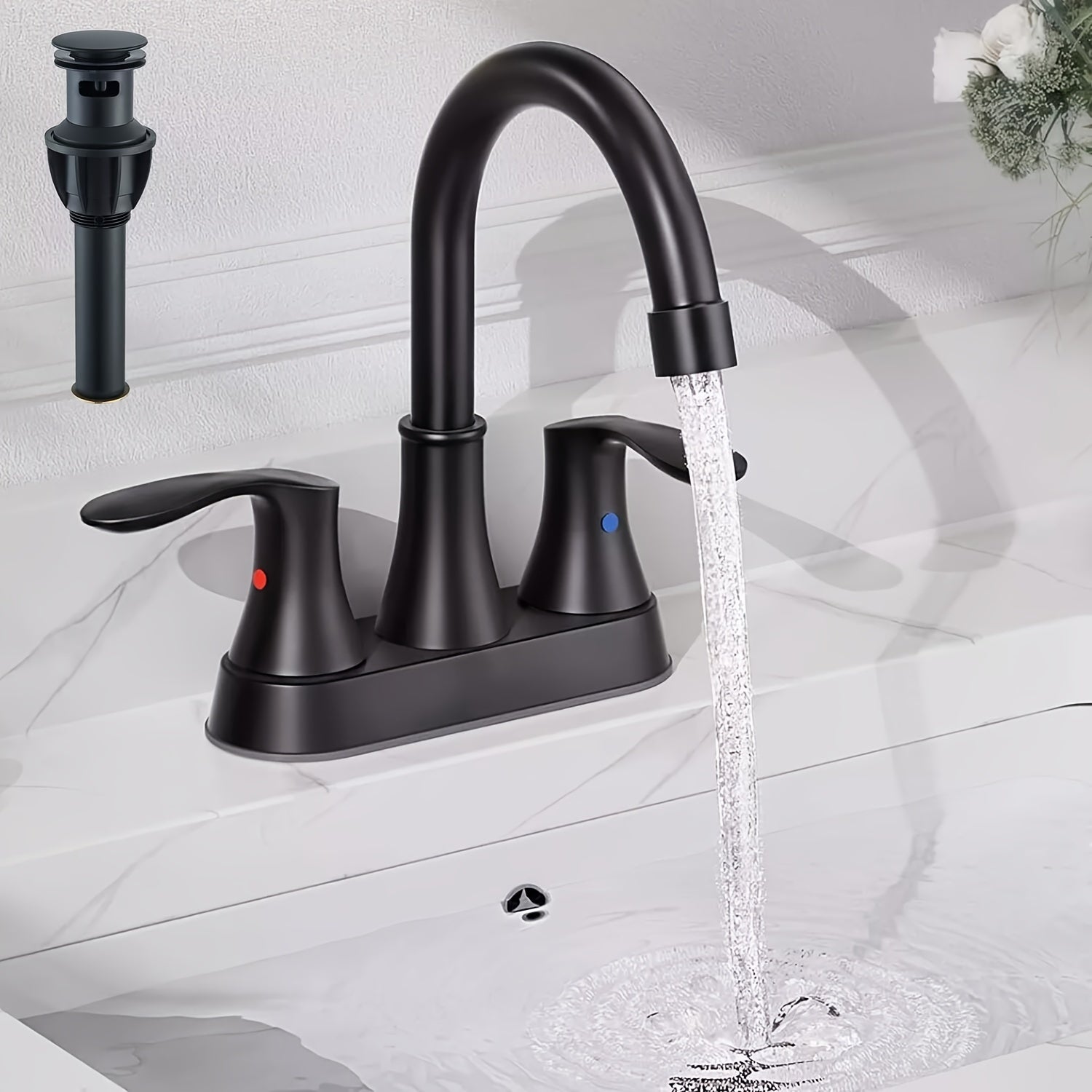 Bathroom Faucets Basin Sink Faucet 4in Centerset Vanity Mixer with Pop-Up Drain Bathroom Faucet 3 Hole 2 Handle Bathroom Faucet for Sink