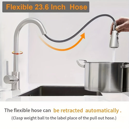 1pc Kitchen Sink Faucet with Pull-Down Spray Single Handle Single Hole High Arc Commercial Stainless Steel Brushed Nickel Kitchen Sink Faucet with Pull Out Sprayer Mixer Tap, Suitable for Bar Laundry RV Farmhouse (Brushed Nickel)