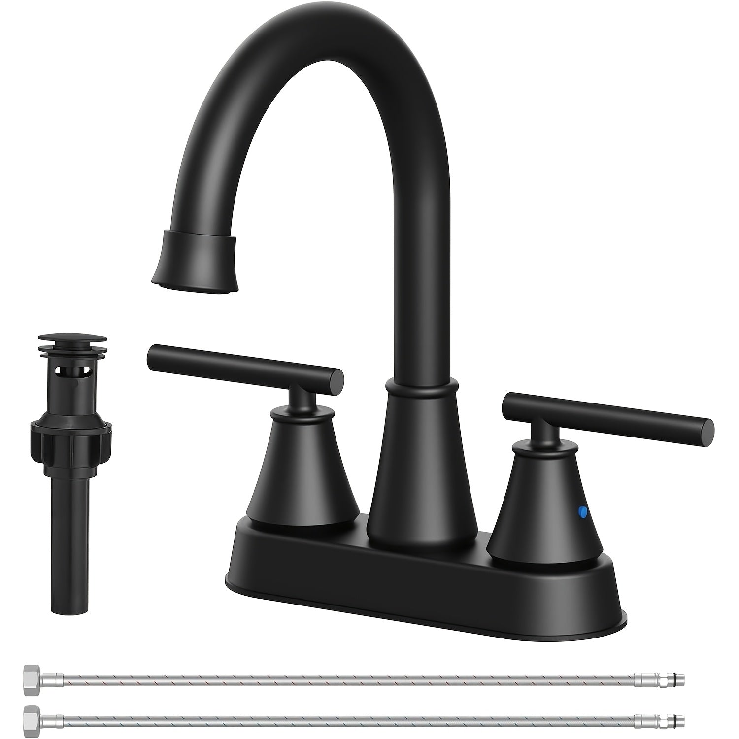 4 Inch 2 Handle Centerset Modern Bathroom Faucet, 360 Degree Swivel Spout 2-3 Hole RV Bathroom Vanity Sink Faucet with Water Supply Lines, Matte Black, Brushed Nickel