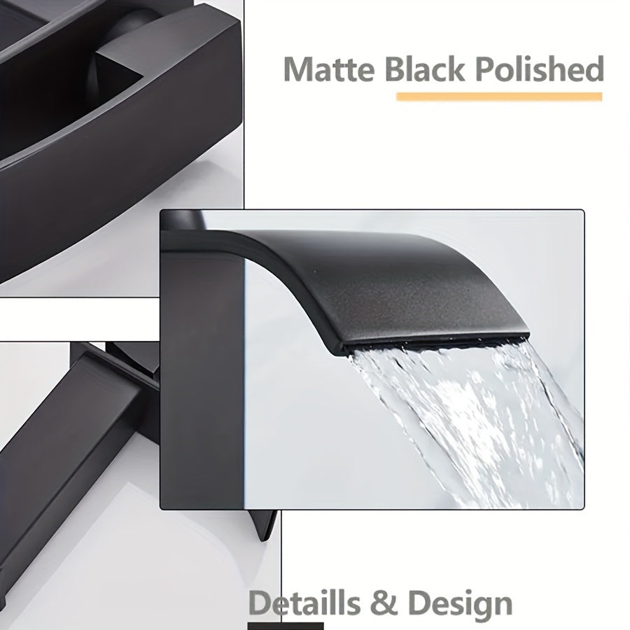 1 Stainless Steel Faucet Washbasin Waterfall Outlet Faucet Bathroom Bathroom Cabinet Single Hole Black Household Hot And Cold Water Faucet