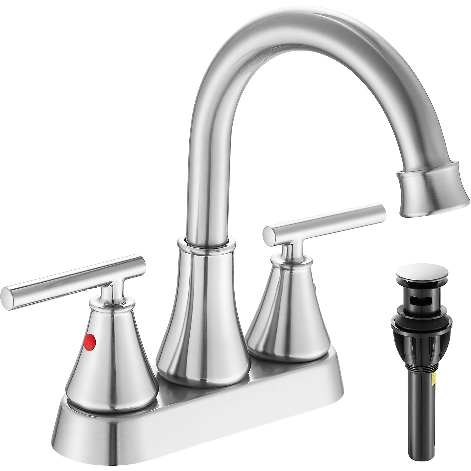 4 Inch 2 Handle Centerset Modern Bathroom Faucet, 360 Degree Swivel Spout 2-3 Hole RV Bathroom Vanity Sink Faucet with Water Supply Lines, Matte Black, Brushed Nickel