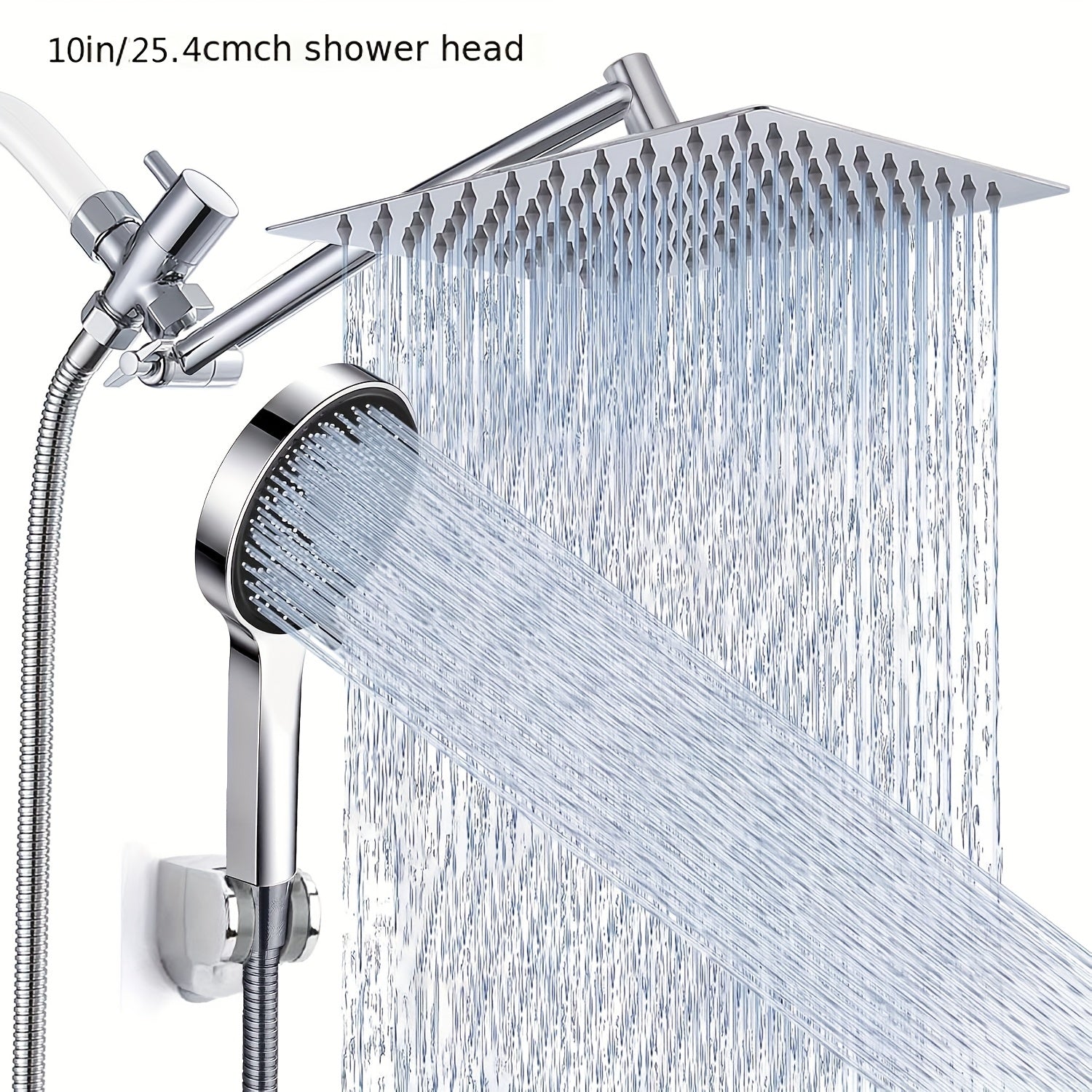 Shower Head, High Pressure Rainfall/Handheld Shower Combo with 11'' Extension Arm, 9 Settings, Anti-Leak Shower Head with Holder, Height/Angle Adjustable, Chrome, Matte Black
