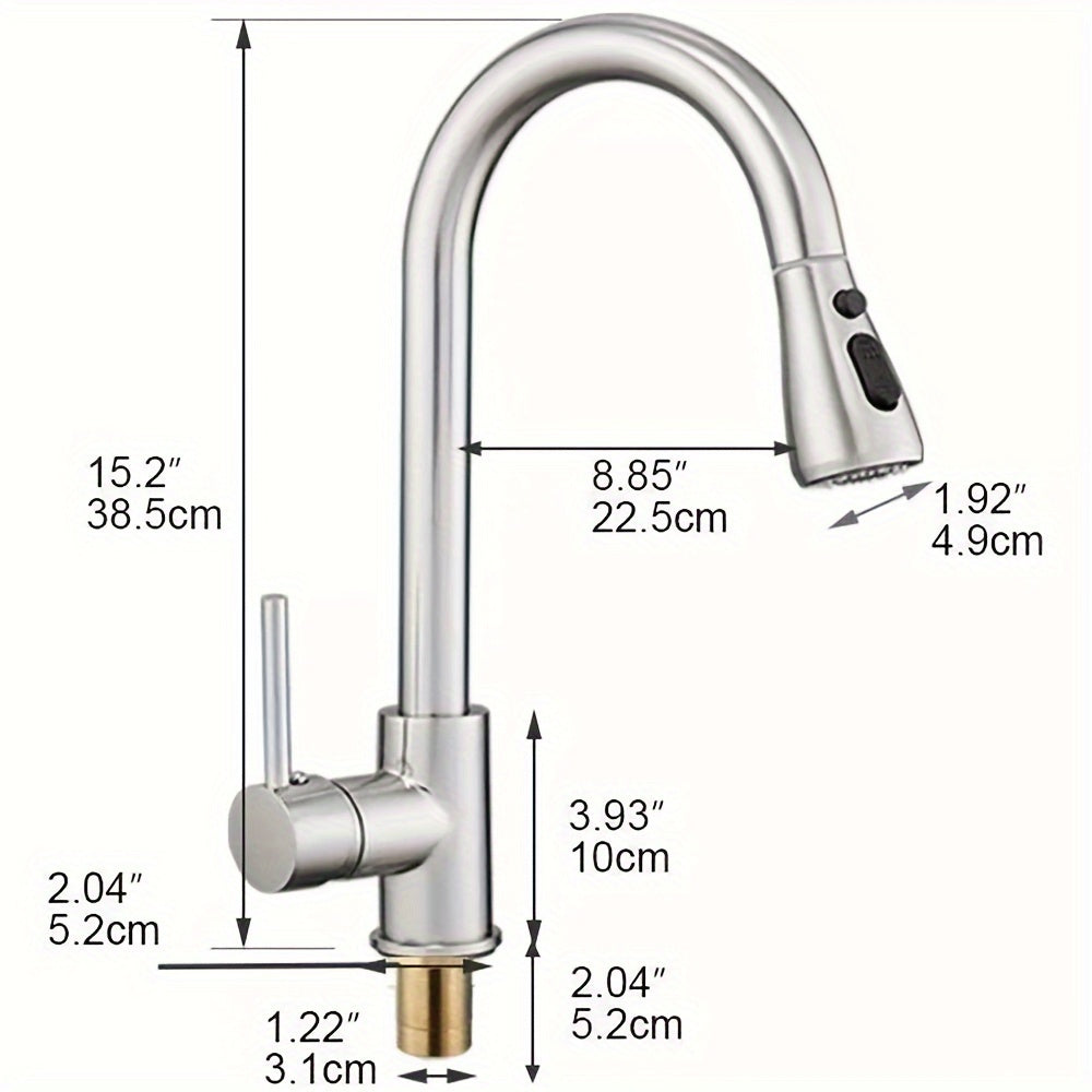 1pc Kitchen Sink Faucet with Pull-Down Spray Single Handle Single Hole High Arc Commercial Stainless Steel Brushed Nickel Kitchen Sink Faucet with Pull Out Sprayer Mixer Tap, Suitable for Bar Laundry RV Farmhouse (Brushed Nickel)